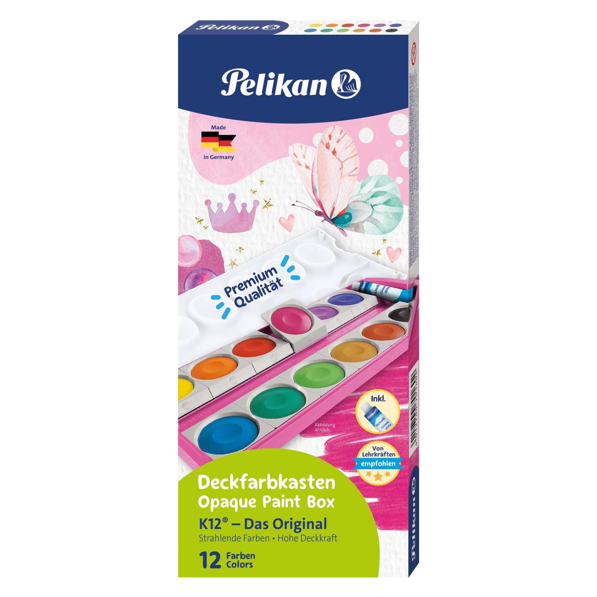 Pelikan Deckfarbe, -farbkasten Farbkasten K12 Pink/Glitzer inkl. Deckweiss, 12 Farben (701600)