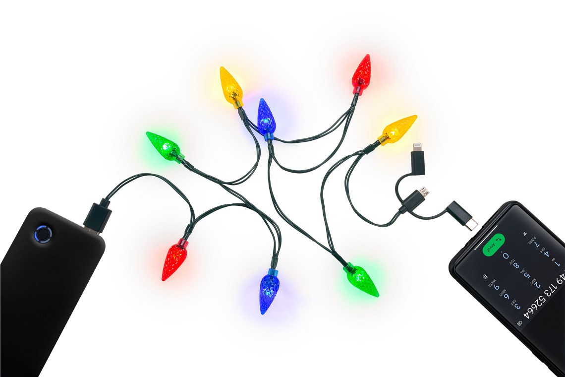 Goobay 60339 Smartphone USB-oplaadkabel met LED-verlichting, groen-rood, geschikt voor Android, iPhone, USB-C en Micro-USB
