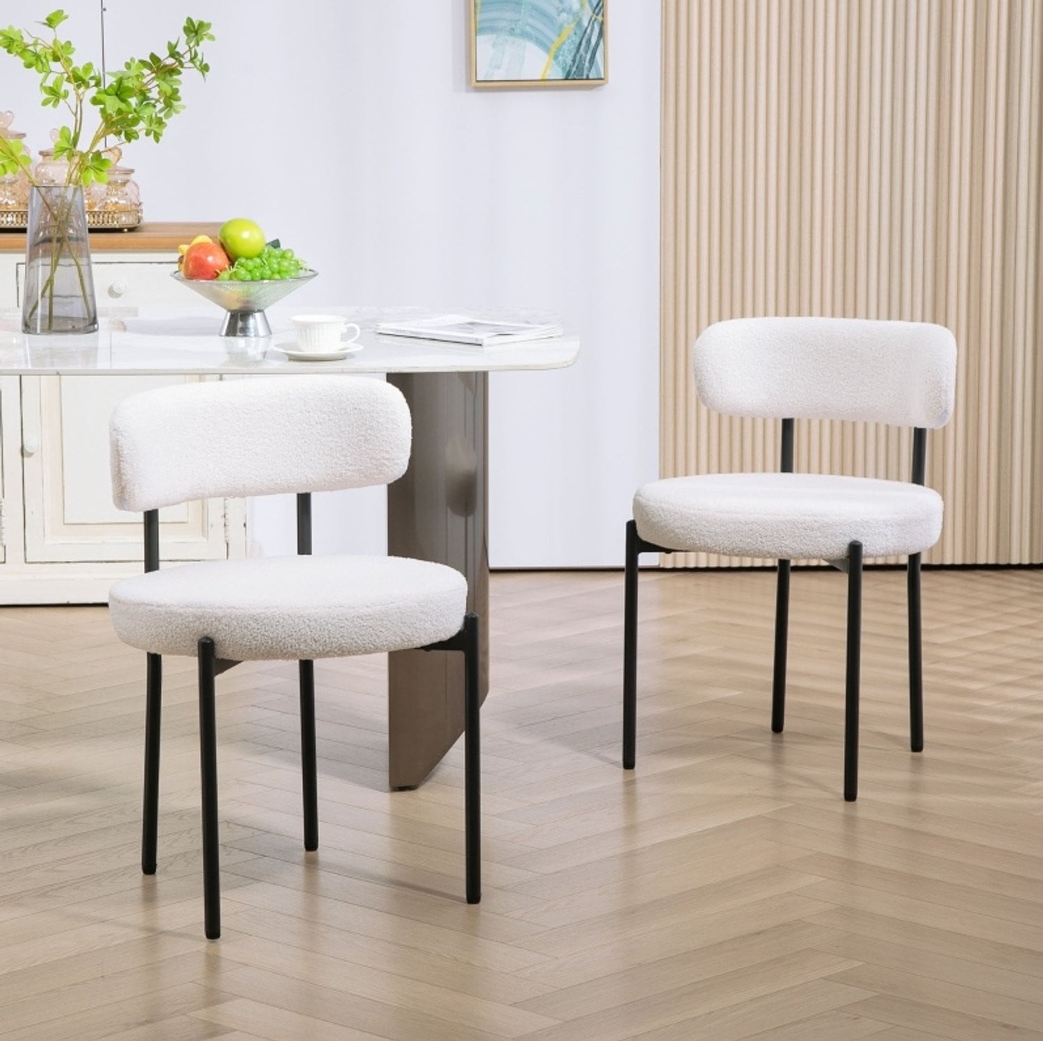 CHICFURN Eetkamerstoel set van 2 - Gewatteerd - Crèmewit