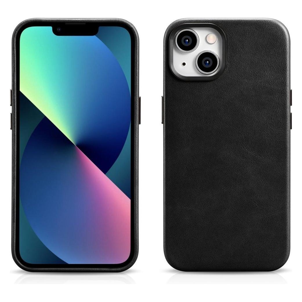 iCarer oil wax Premium Ledertasche iPhone 14 Plus Magnetische Ledertasche mit magSafe Schwarz (WMI14 (Apple iPhone 14 Plus) (WMI14220703-BK)