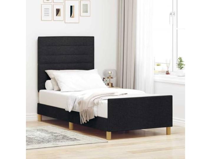 RJPLMFV Bettgestell mit Kopfteil, Schwarz, 80 x 200 cm, Stoff Lattenrost inklusive, weicher Stoff, modernes Design, für Schlafzimmer