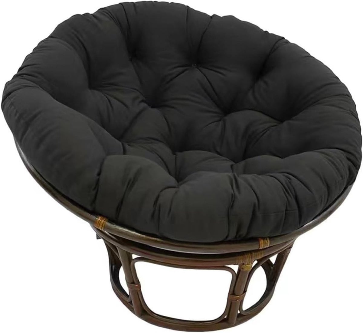 Rond Papasan Stoelkussen Zwart met Knoopdesign - 70 cm