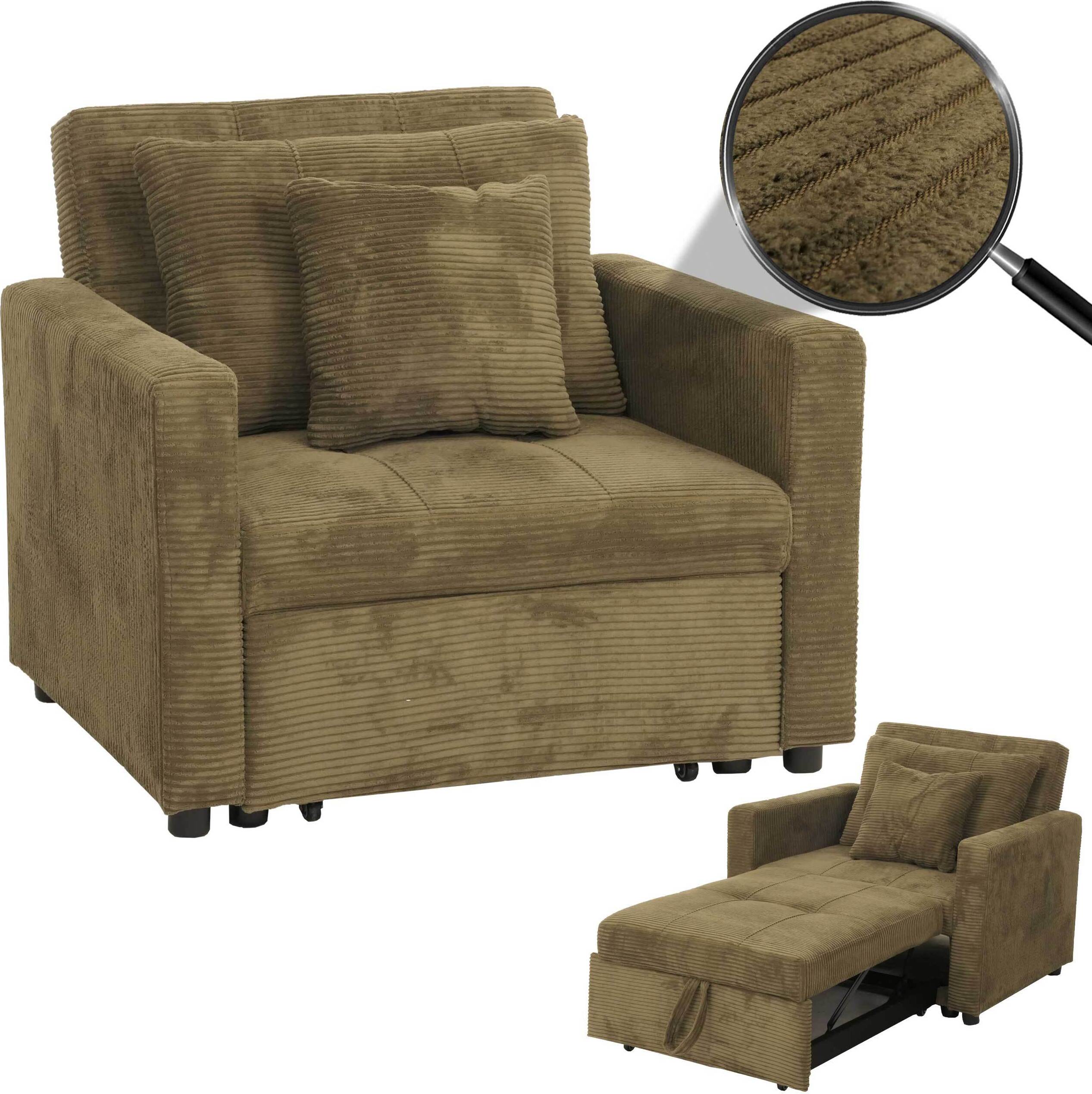 Schlafsessel MCW-L90, Klappsessel Gästebett Relaxsessel, Liegefläche 200x100cm Stoff/Textil Cord grün