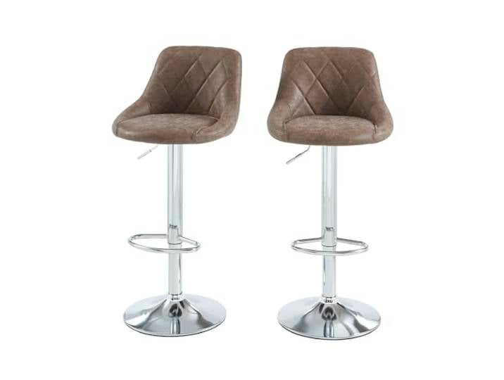 Barhocker 2er Set Matt PU Braun mit silbernem Metallgestell