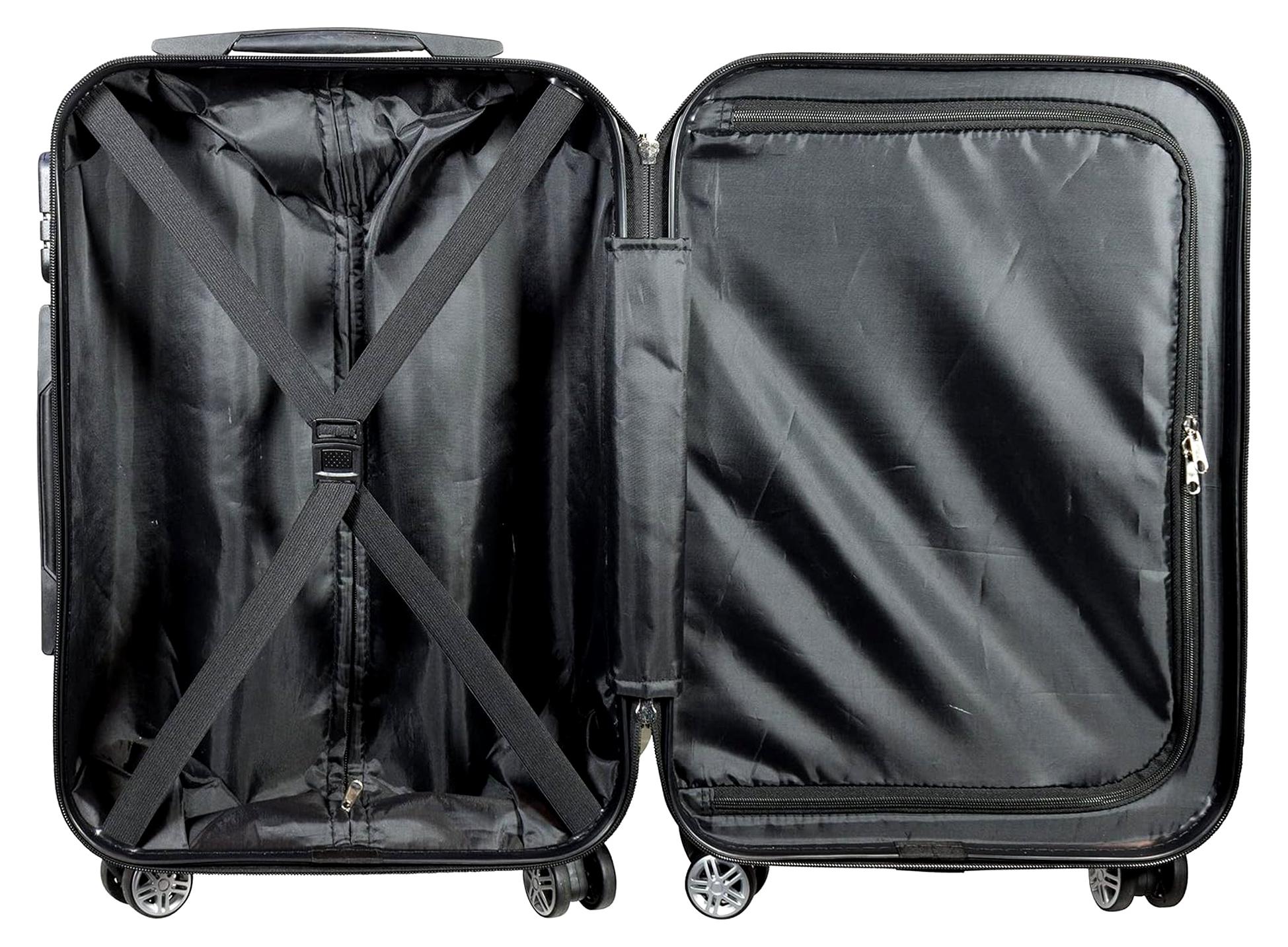 Drei-teiliges Hartschalenkoffer-Set mit Flugzeug-Städte-Motiv - Fly The World schwarz - 4 Rollen