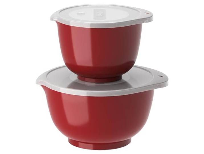 Rosti Margrethe Set de 2 Bols Mélangeurs en Plastique - 2 Couvercles Inclus - Saladiers Hermétiques - 1\,5 Litres et 3 Litres\, Rouge