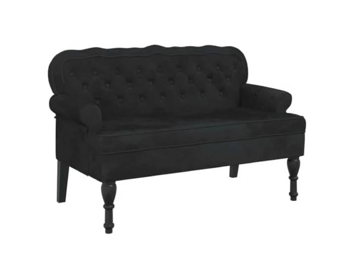 XHNIFBN Samt Polsterbank mit Rückenlehne Schwarz 119,5x64,5x75 cm Elegantes Sitzmöbel im Chesterfield Stil mit Knopfheftung und Holzbeinen für Wohnzimmer, Schlafzimmer oder Flur.
