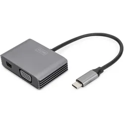 Digitus USB-C™ 4K 2in1 Mini DisplayPort + VGA Grafik-Adapter (VGA), Video Adapter, Grau