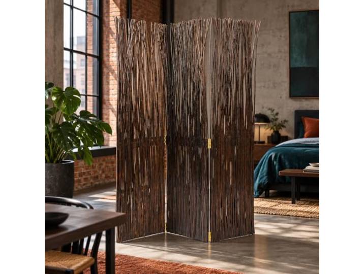 Homestyle4u Paravent Weide Braun 3-teilig 170x120 cm Raumteiler Sichtschutz 3-teiliger Paravent aus brauner Weide: klappbarer Raumteiler und Sichtschutz für Wohn-, Schlaf- und Arbeitsbereiche