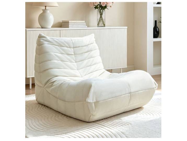 Fauteuil Paresseux Blanc Flannelette Design Caterpillar 100x90x70cm