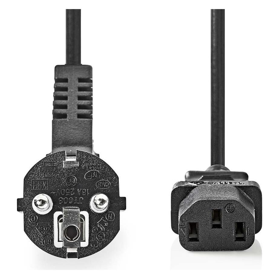 Nedis Stromkabel | Schutzkontaktstecker | IEC-320-C13 | Abgewinkelt | Gerade | Vernickelt | 5.00 m | (5 m) (CEGL10015BK50)