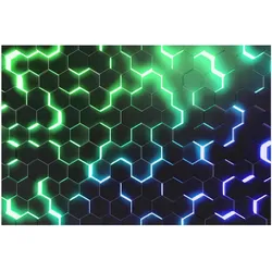 FOTOTAPETE Strukturierte Hexagone mit Neonlicht in Grün und Blau 336/225 cm