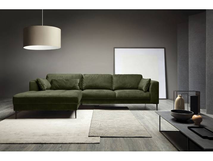 Ecksofa TRENDMANUFAKTUR Luzi, wahlweise mit Schlaffunktion & Bettkasten., L-Form , grün (rain forest), B:280cm H:80cm T:168cm, 100% Polyester, Sofas, Ecksofa, Designsofa mit tollem Sitzkomfort, Metallfüsse schwarz, Breite 280 cm