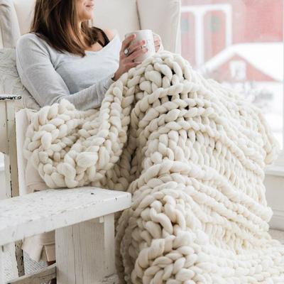 HomeDecorAndMore LLC Soft And Lightweight Handmade Chunky Knit Blanket, Acrylic & Polyester Fabric, Comfortable All Year Round White 40x47 Inches