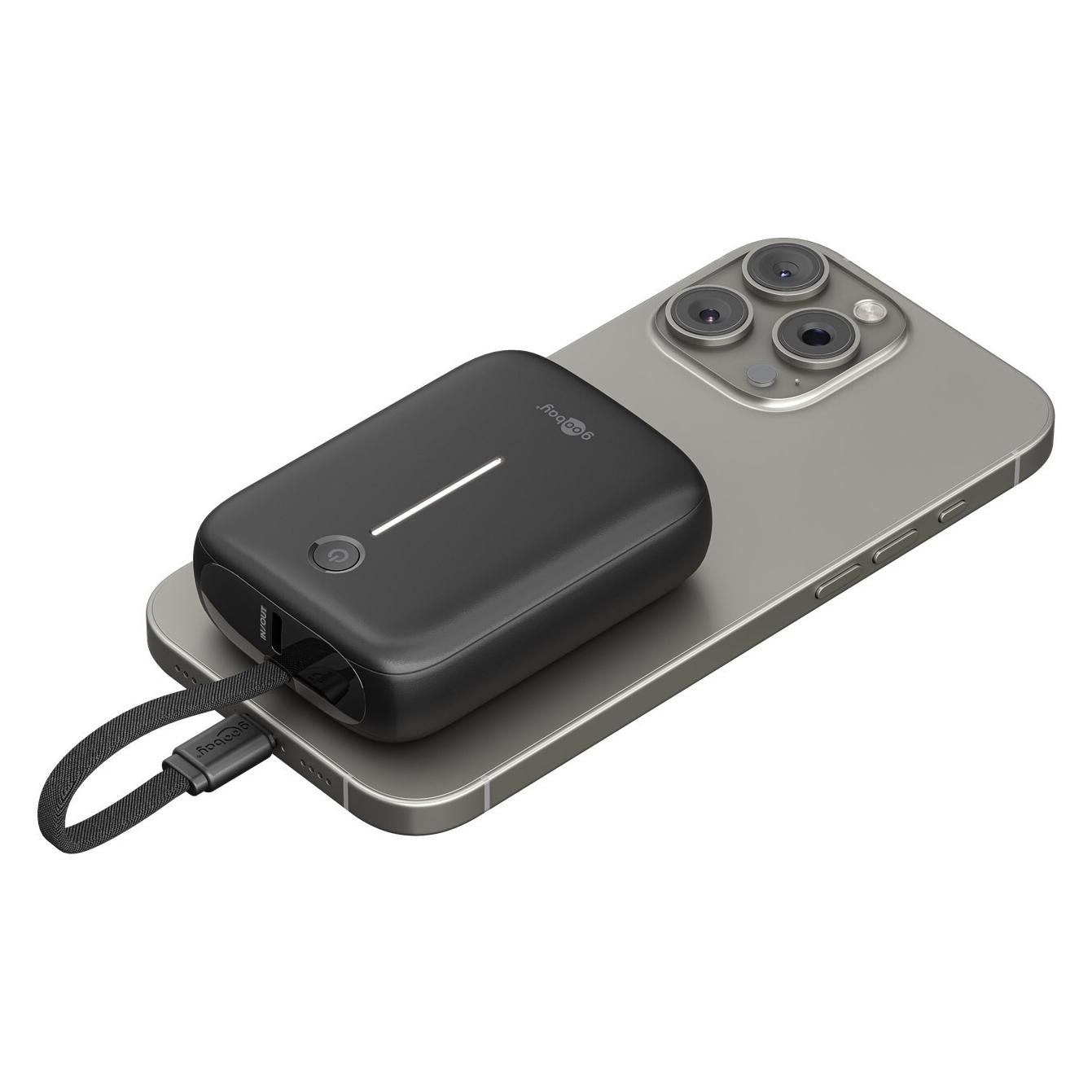 Goobay Powerbank 10.000 mAh mit integriertem USB-C-Kabel (10000 mAh, 15 W) (76251)