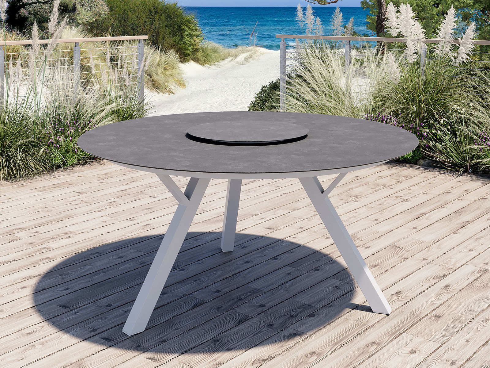 Jamaica Rundt Havebord 150 Cm M/snurrebræt I Hvid Aluminium
