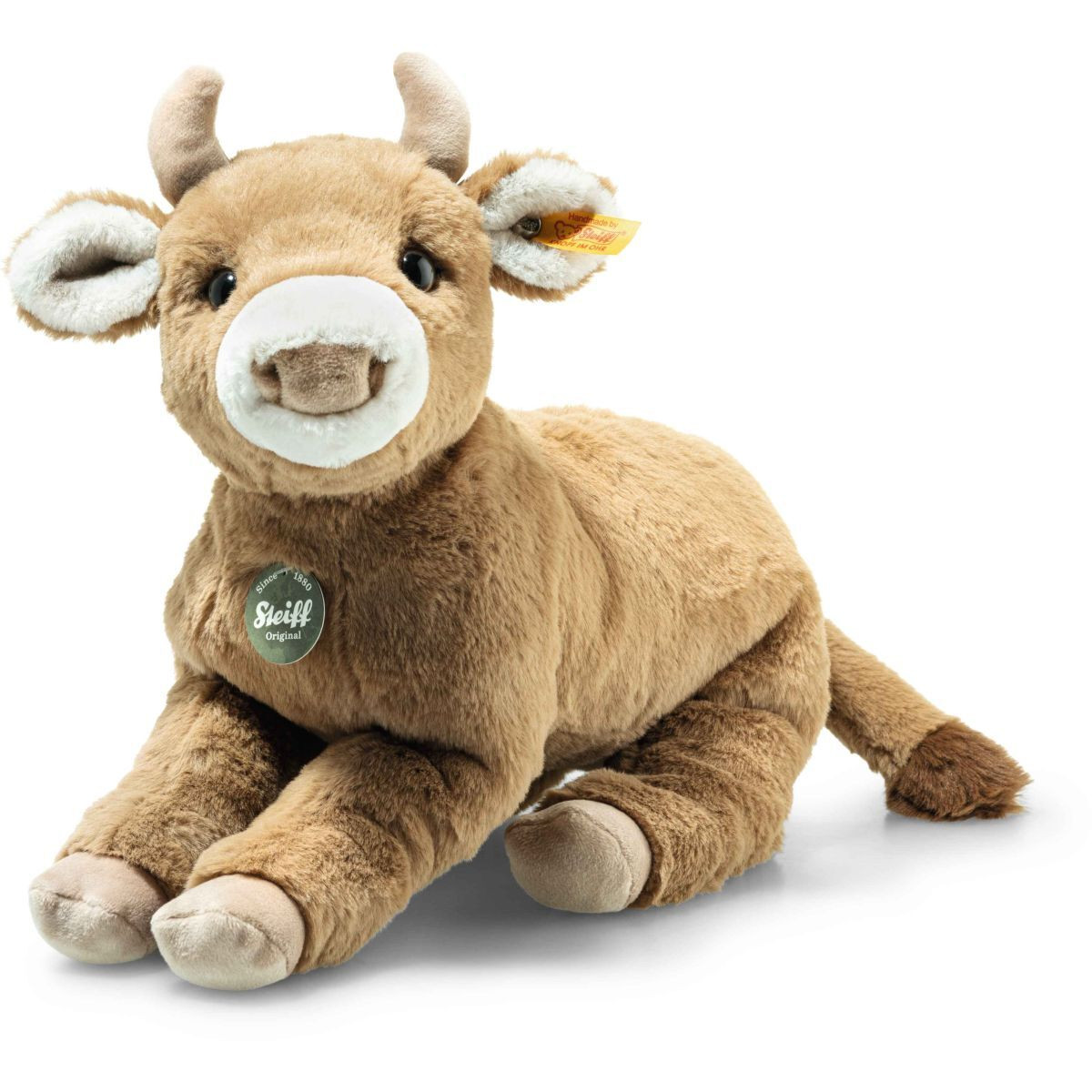 Steiff Margarete kalverknuffel Resi, bruin, liggende positie, 32 cm