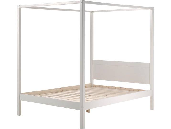 Himmelbett VIPACK Pino, Kiefer massiv weiss lackiert, Made in Europe, zeitloses Design , weiss (kiefer massiv, weiß lackiert), B:148cm H:191cm L:208cm, Betten, Himmelbett, wahlweise mit Textil-Himmel