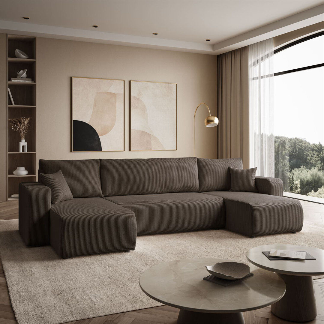 17 Stories 6 Seater Corner Sofa Brown 83cm H X 317cm W X 143cm D