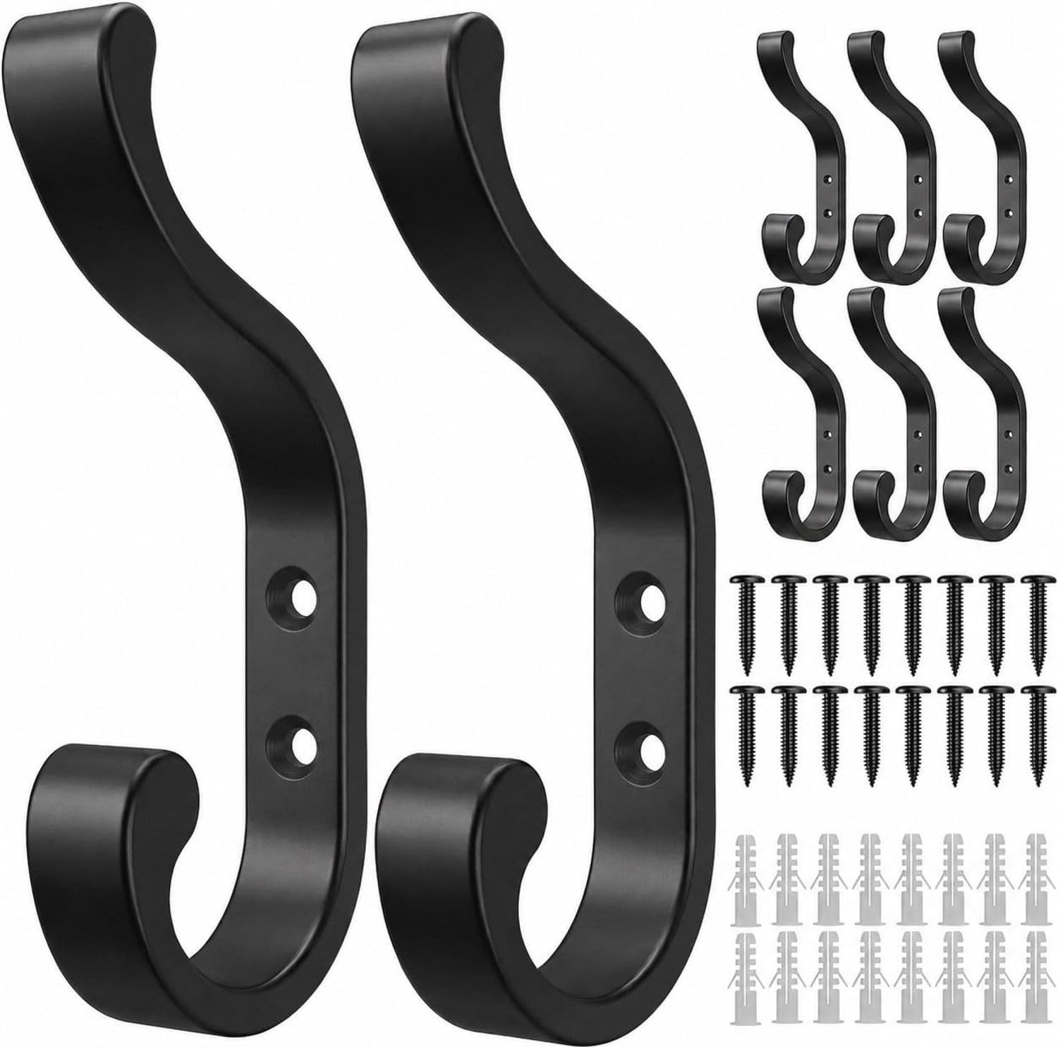 Set van 8 zwarte wandhaken voor organisatie en decoratie