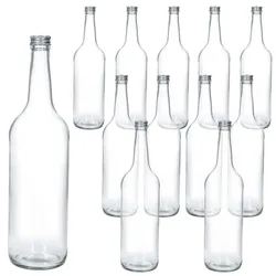 12x Geradhalsflasche 1L + Schraubverschluss Silber 1000ml Glasflasche Saft Wasser