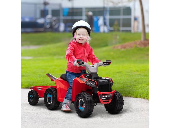HOMCOM Quad Électrique Enfants avec Remorque Rouge 2,5 km/h