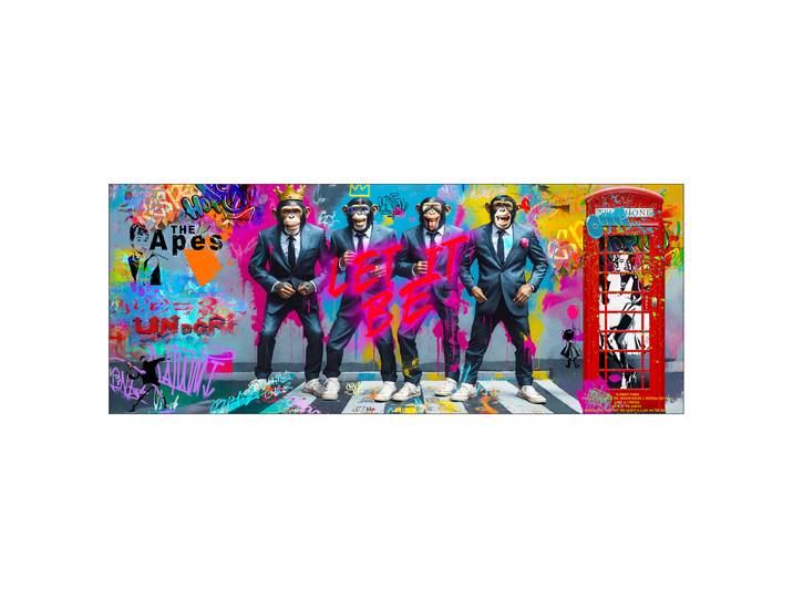 Tableau verre Graffiti Gang Verre flotté Bleu/Rose foncé/Gris 125 x 50cm