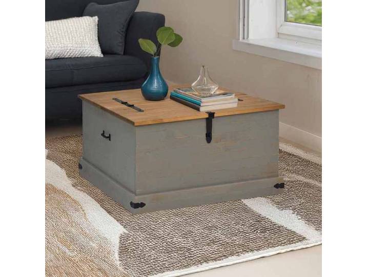 Coffre de rangement HALDEN gris 91x91x47 cm bois massif pin stockage de coffre coffre de rangement en bois coffre 4018407