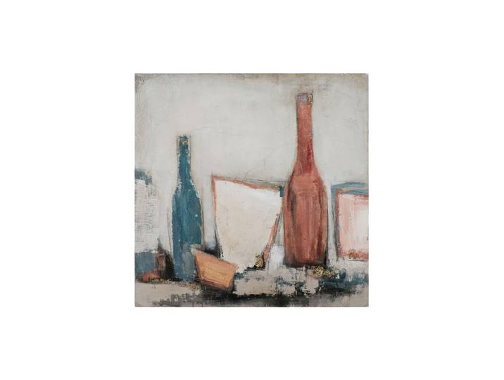Handgemaltes Bild „Stillleben Flaschen“ 80 x 80 cm Grau, Rot, Blau Crea Collection