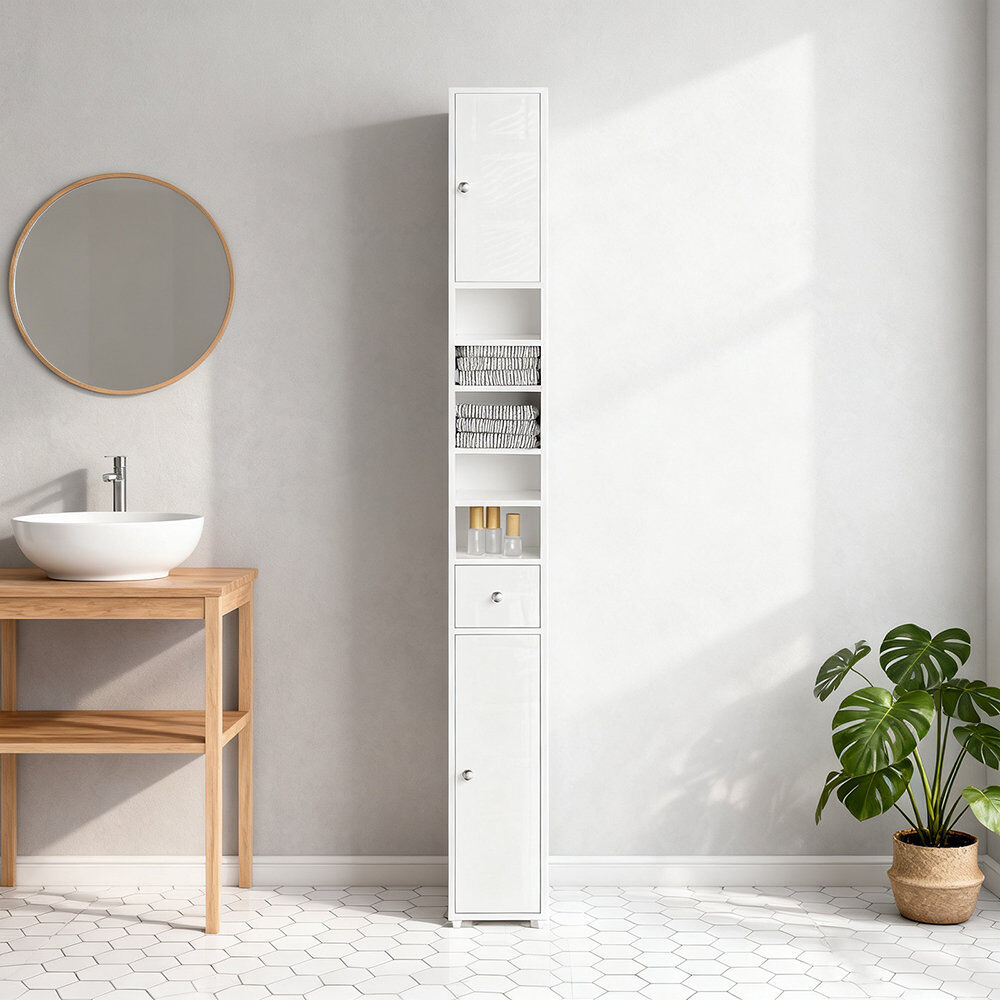 Latitude Run Ayomipo Freestanding Bathroom Cabinet Natural 180cm H X 20cm W X 20cm D
