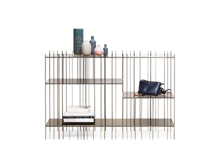 MOGG console METRICA avec structure dorée et verre bronze