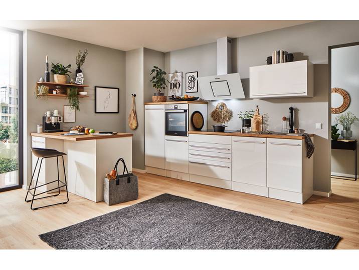 Cuisine îlot Gabriel A 320cm Blanc/Blanc brillant