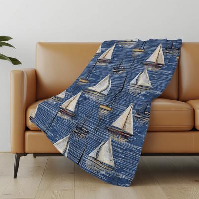 Addison Rugs Premium Machine Washable ASB153 Coastal Sailboats Sherpa Throw Blanket
