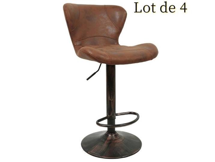 Tabouret Cuisine en Cuir - QIFAshma - Lot de 4 - Hauteur Réglable - Pivotant à 360°