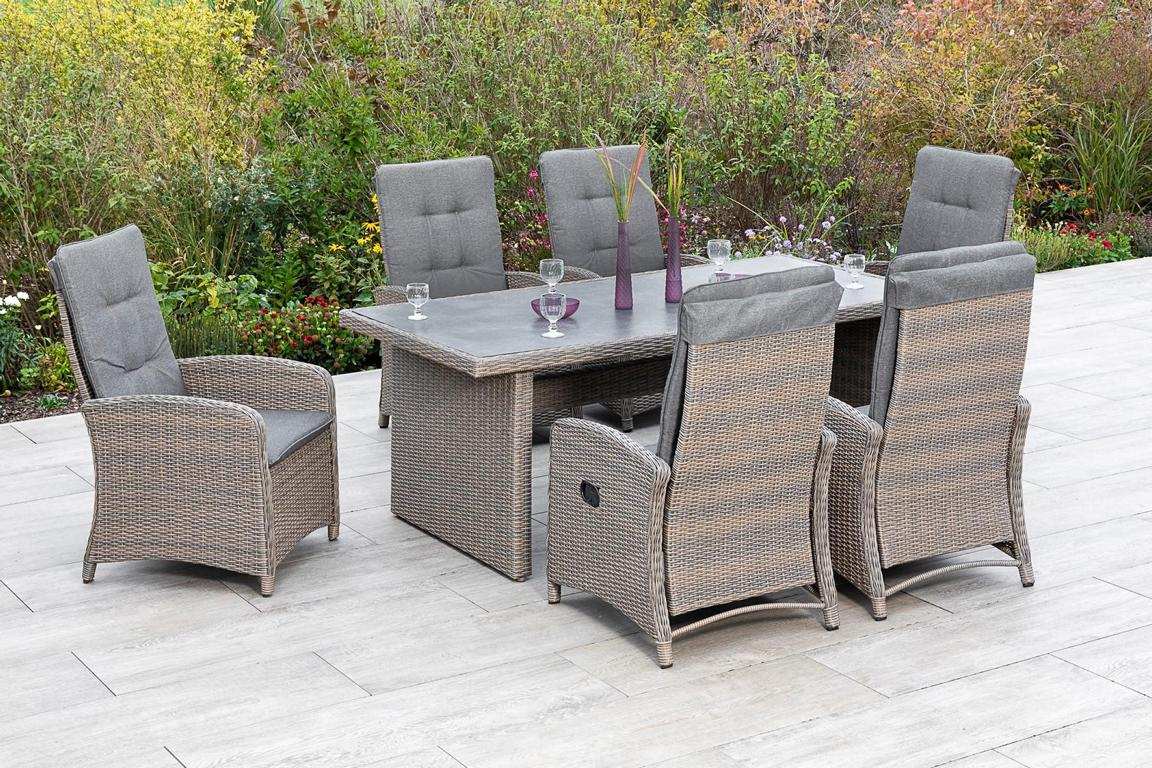 MERXXHANDELS Atrani Set 7tlg 6 Sessel Auflagen 1 Tisch 200x100cm 16909536