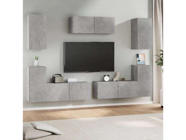 furnicato TV-Schrank TV-Schrank-Set Betongrau 80x30x30 cm & 30,5x30x60 cm, Holzwerkstoff (7-St)