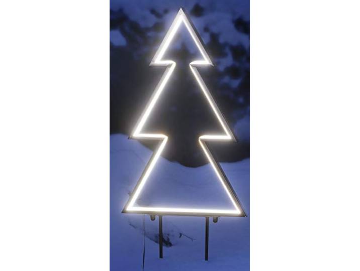 Gartenstecker aus Metall mit LED Lichtband in warmweiß beleuchtet, Weihnachtsdeko für Außen, 5m Zuleitung, IP44 Netzstecker (Tanne, 180 LEDs)