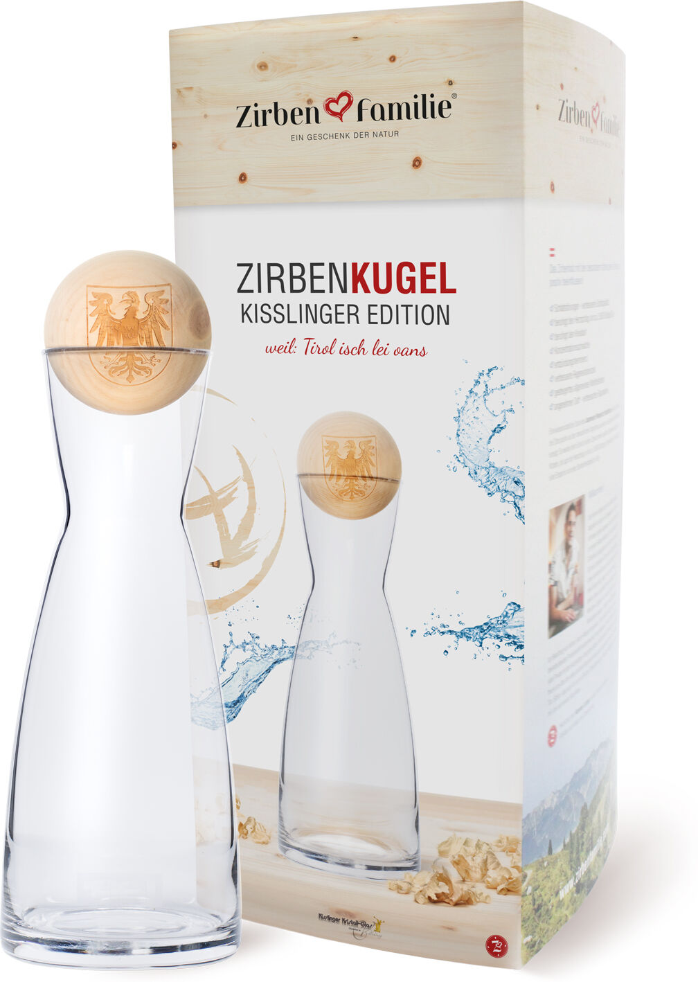 Zirbenfamilie Caraffa con Sfera di cembro 1 litro Edizione Tirolese