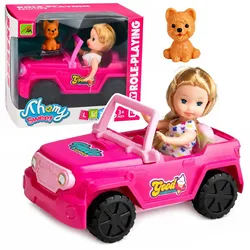 Mini-Puppe im Cabriolet-Geländewagen-Set mit Hundefigur