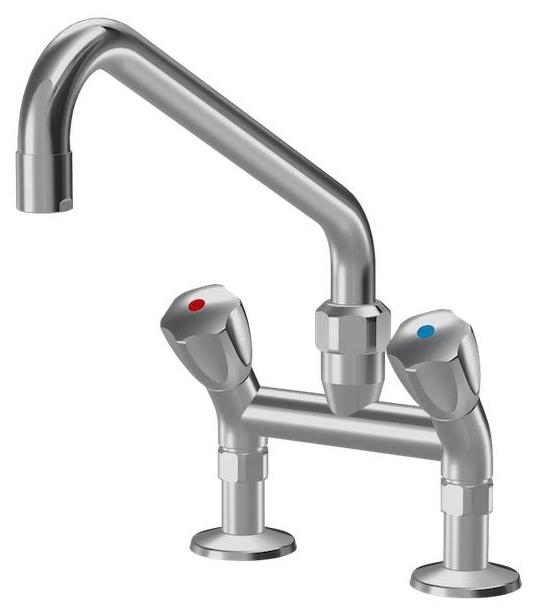 Zweigriffmischer für Profi-Küchen | Schwenkauslauf | Messing | 120 l/min | Tischeinbau, Ausführung:Ausladung C 345