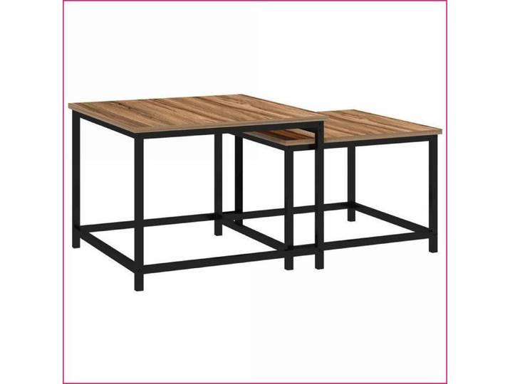 Tables d'appoint - Set de 2 Design Industriel Optique Bois & Acier - Naturel