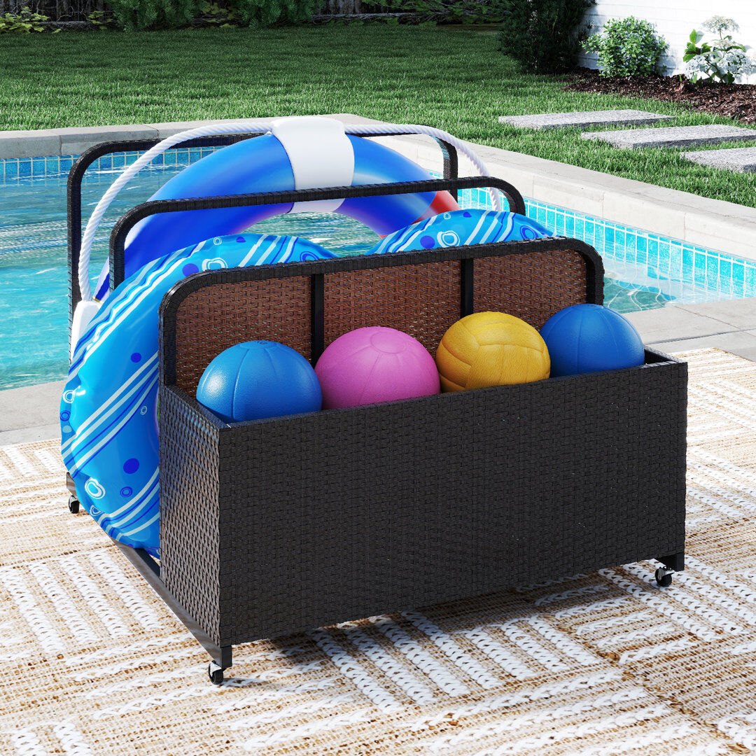 17 Stories Patio Pool Float Storage Organizer Pool Caddy Basket Brown 94cm H X 100cm W X 100cm D