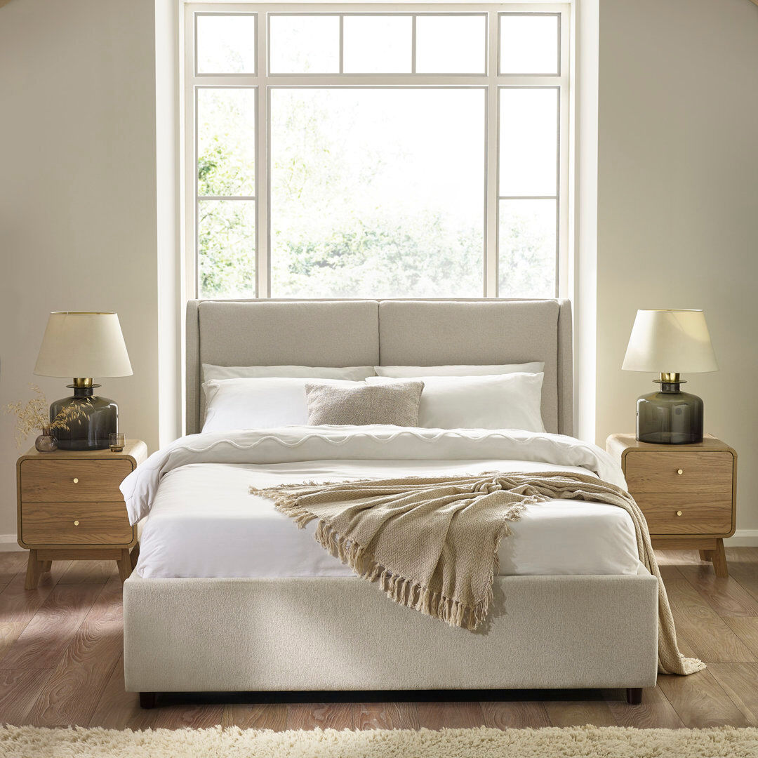 Brayden Studio Upholstered Lift Up Storage Bed Beige Double (4'6)