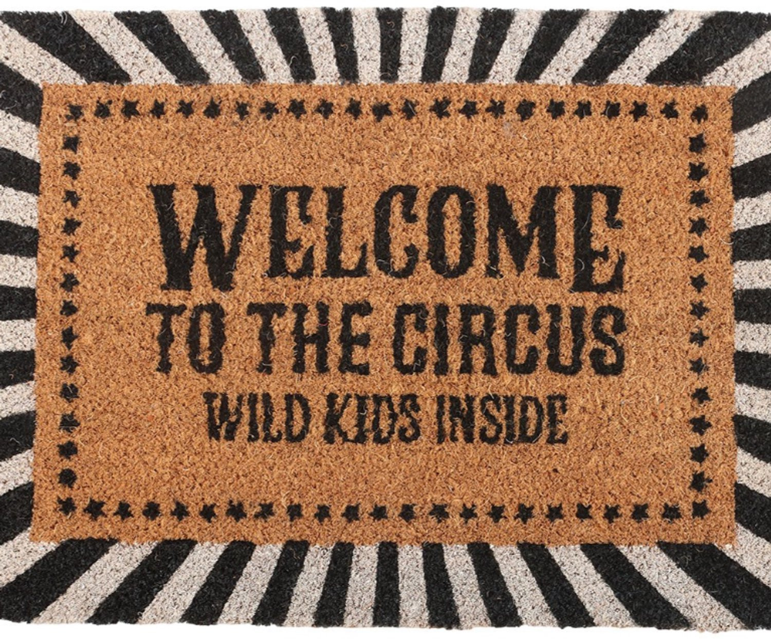 Circus Deurmat met Wild Kids Inside tekst - Grappige Kokos Deurmat met Zwart Wit Gestreepte Rand