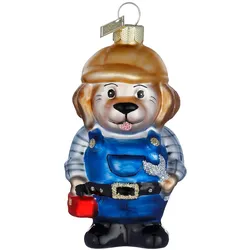 Holly & Jolly 1 Christbaumschmuck Glas 8,5cm Handwerker Hund Figur Weihnachtsbaum Anhänger Christbaumanhänger Weihnachtsbaumschmuck Weihnachtsdeko Winter Glasfigur