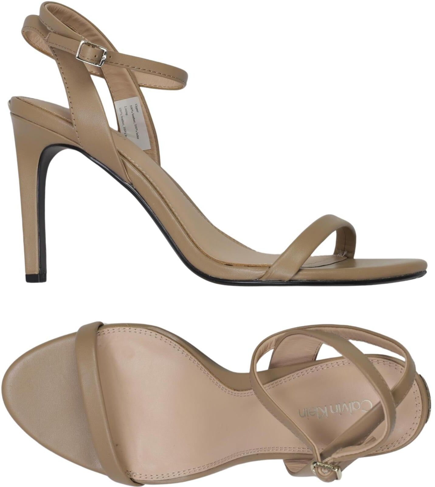 Calvin Klein Damen Sandalen, Beige, Gr. EU 39, Leder - Second Hand