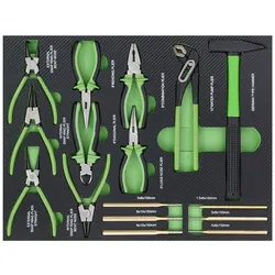 Baumarktplus Profi Werkstattwagen Einlage Hammer, Zangen und Durchschläger 16 tlg. Schaum 515x395x40mm grün