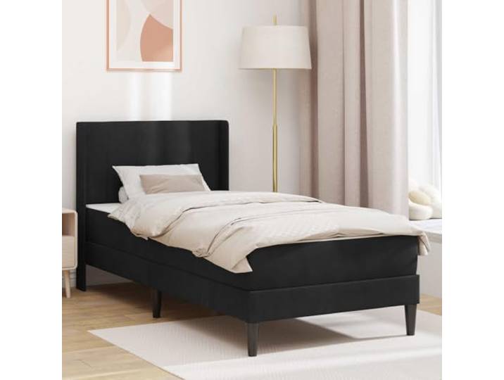 KTHLBRH Bettgestell mit Matratze mit Kopfteil Schwarz 90x190cm Samt Taschenfederkern, Lattenrost, Sperrholz-Kopfteil, pflegeleicht, modernes Design