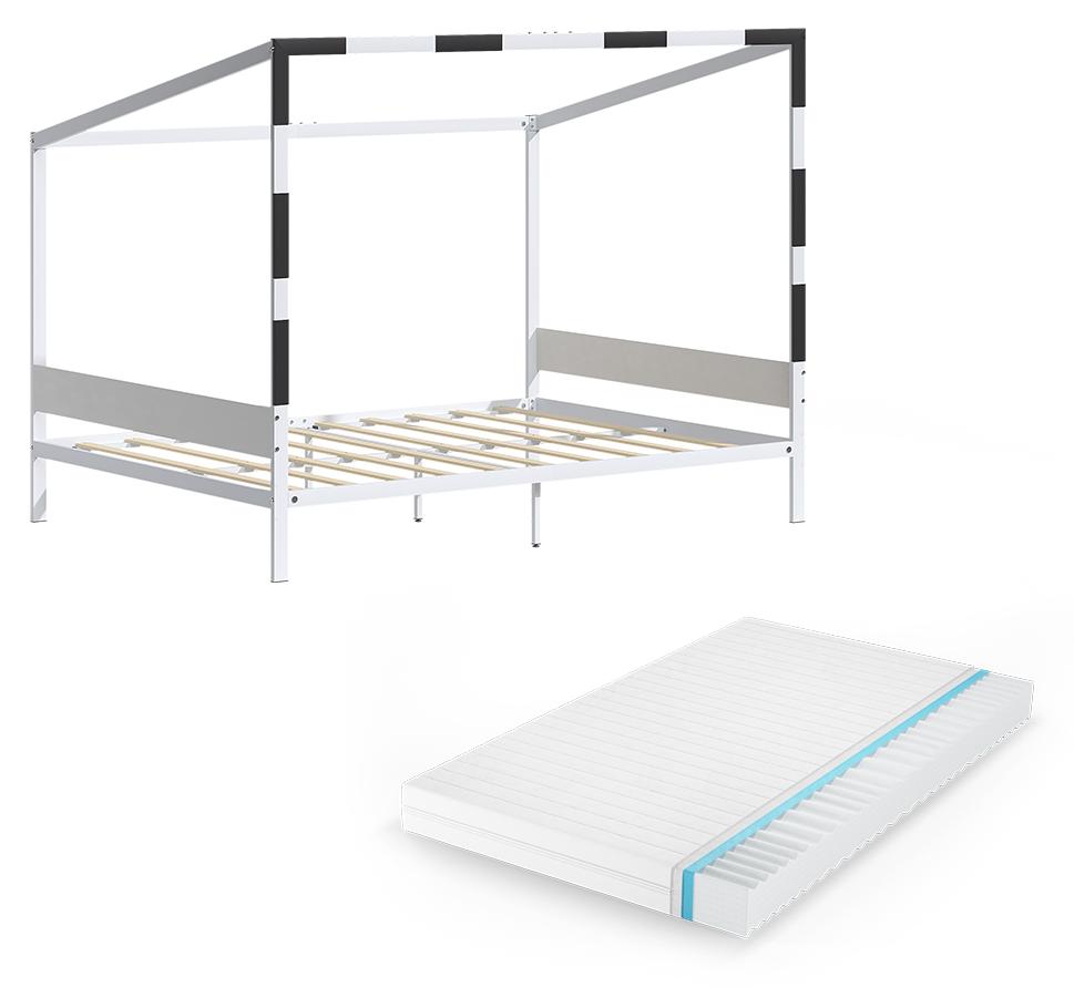 Kinderbett Vitalispa Goal Weiß/Schwarz 140x200 mit Matratze, Model 62987