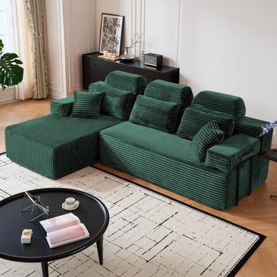 Abrihome "104"" L-Shaped Corduroy Sectional Boneless Sofa with Pillows"